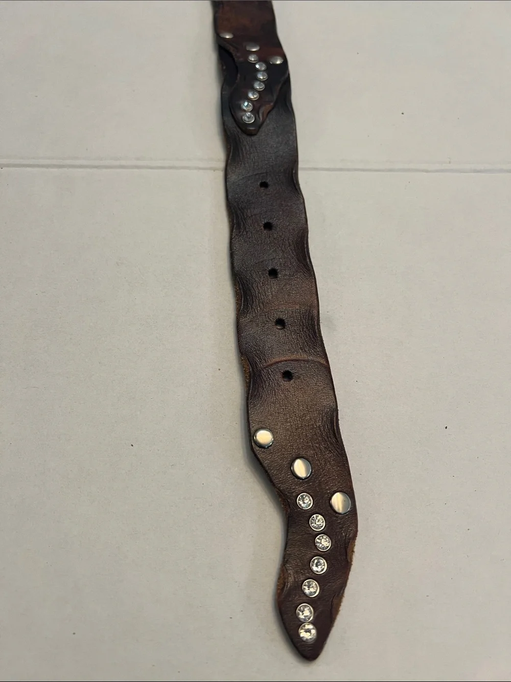 VINTAGE BROWN LEATHER RHINESTONE & LEATHER WESTERN BELT